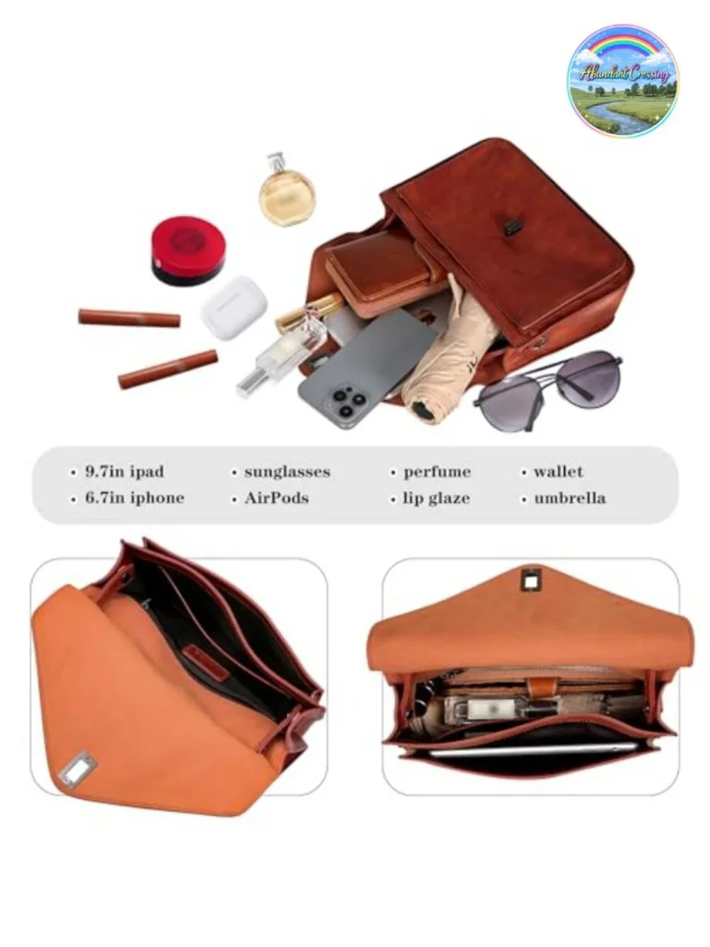 Genuine Leather Satchel Handbag with Detachable Crossbody Strap